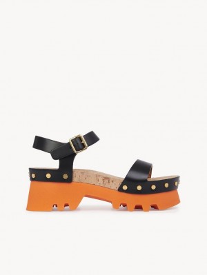 Black Chloe Owena Platform Sandals | CHE-SR14152