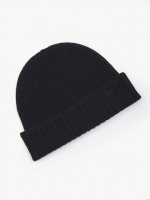 Black Chloe Ribbed Knit Beanie Hats | CHE-SR14487