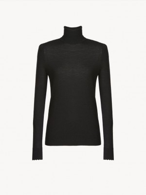 Black Chloe Scalloped High-neck Knitwear | CHE-SR13918