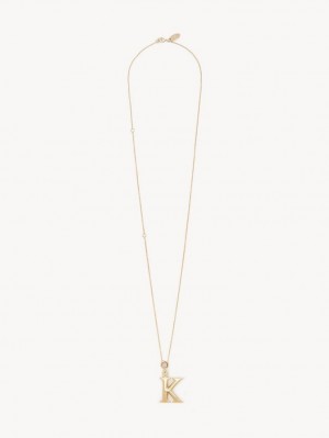 GOLD COLOR Chloe Alphabet With Pendant Necklaces | CHE-SR14345