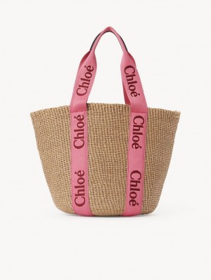 PINK - RED 1 Chloe Large Woody Basket Tote Bags | CHE-SR13299