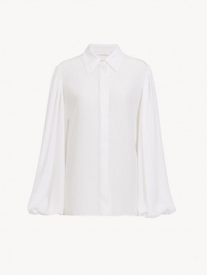 White Chloe Gathered-sleeve Blouses | CHE-SR13915