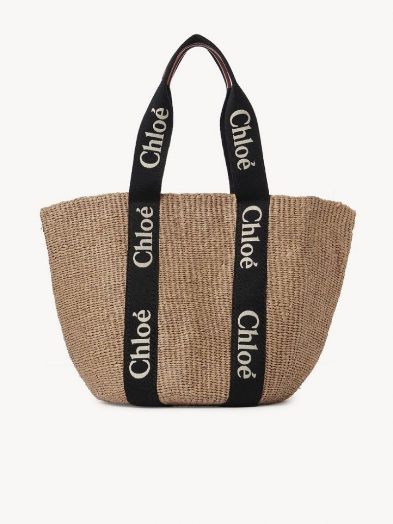 BLACK - BEIGE 1 Chloe Large Woody Basket Tote Bags | CHE-SR13333