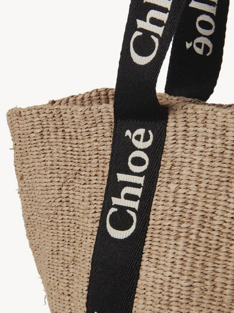 BLACK - BEIGE 1 Chloe Large Woody Basket Tote Bags | CHE-SR13333