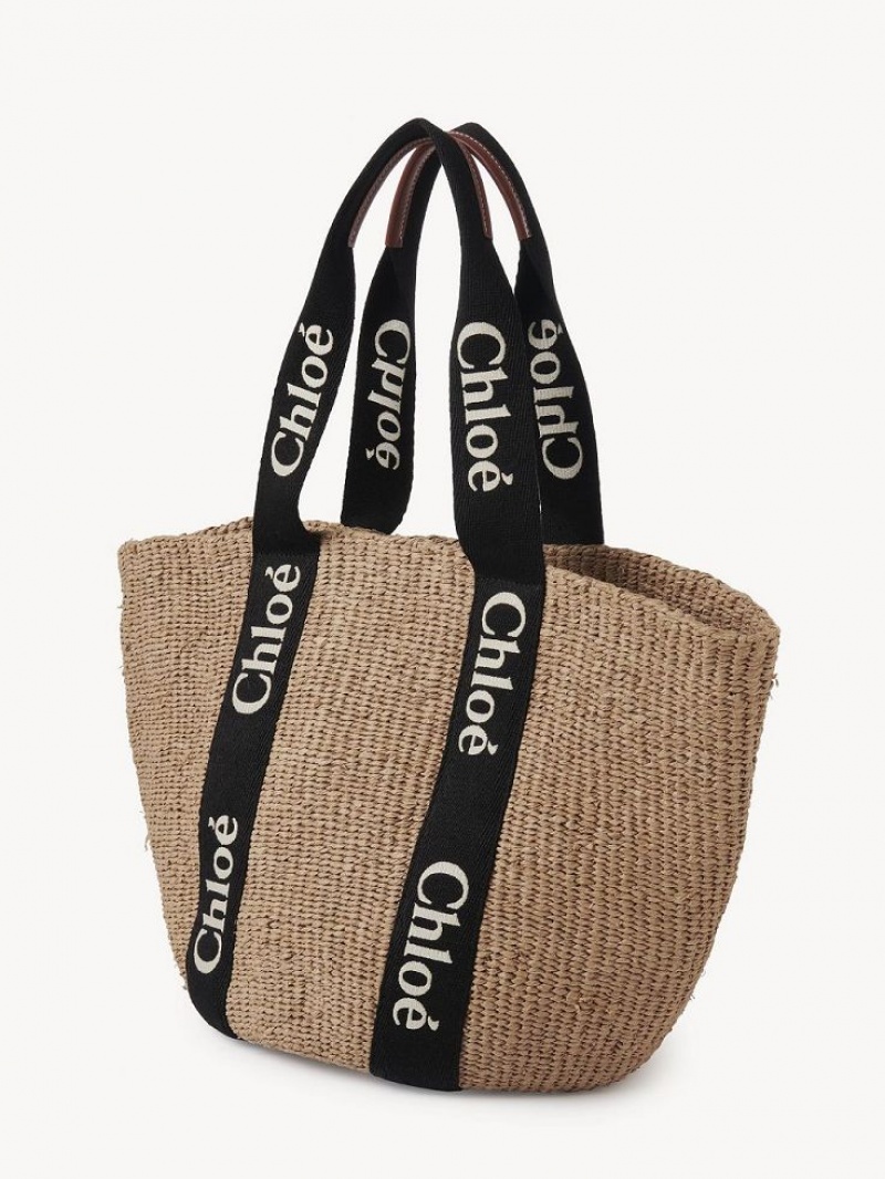 BLACK - BEIGE 1 Chloe Large Woody Basket Tote Bags | CHE-SR13333