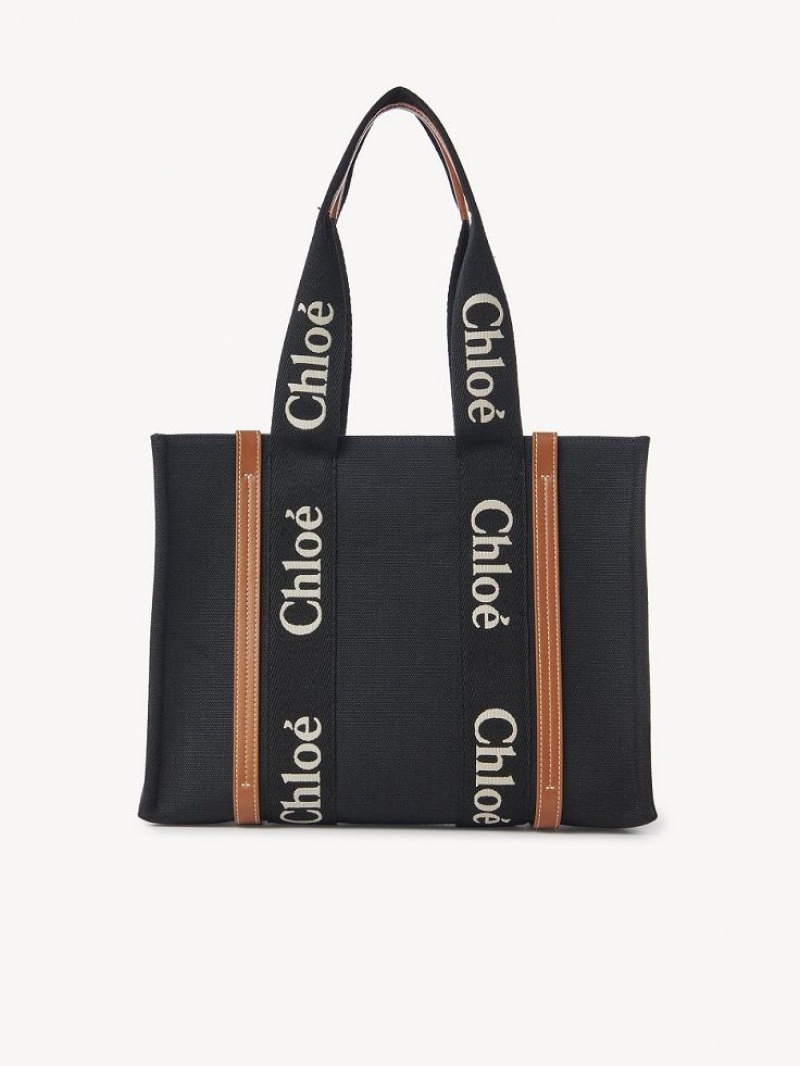 BLACK - BEIGE 1 Chloe Medium Woody Tote Bags | CHE-SR13387