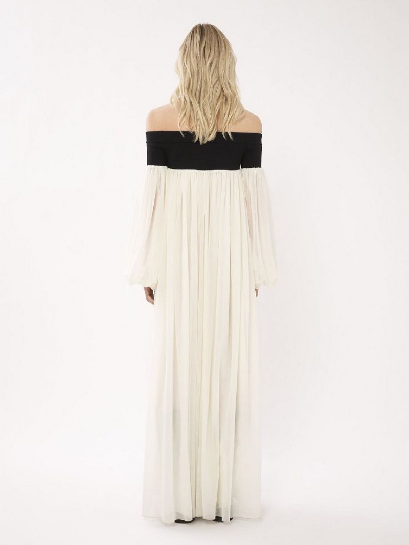 BLACK - WHITE 1 Chloe Off-the-shoulder Maxi Dresses | CHE-SR13857