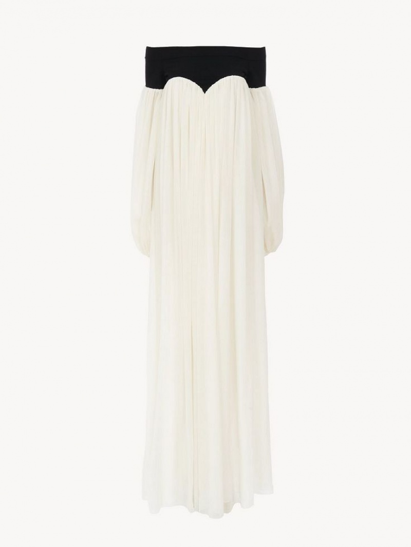 BLACK - WHITE 1 Chloe Off-the-shoulder Maxi Dresses | CHE-SR13857