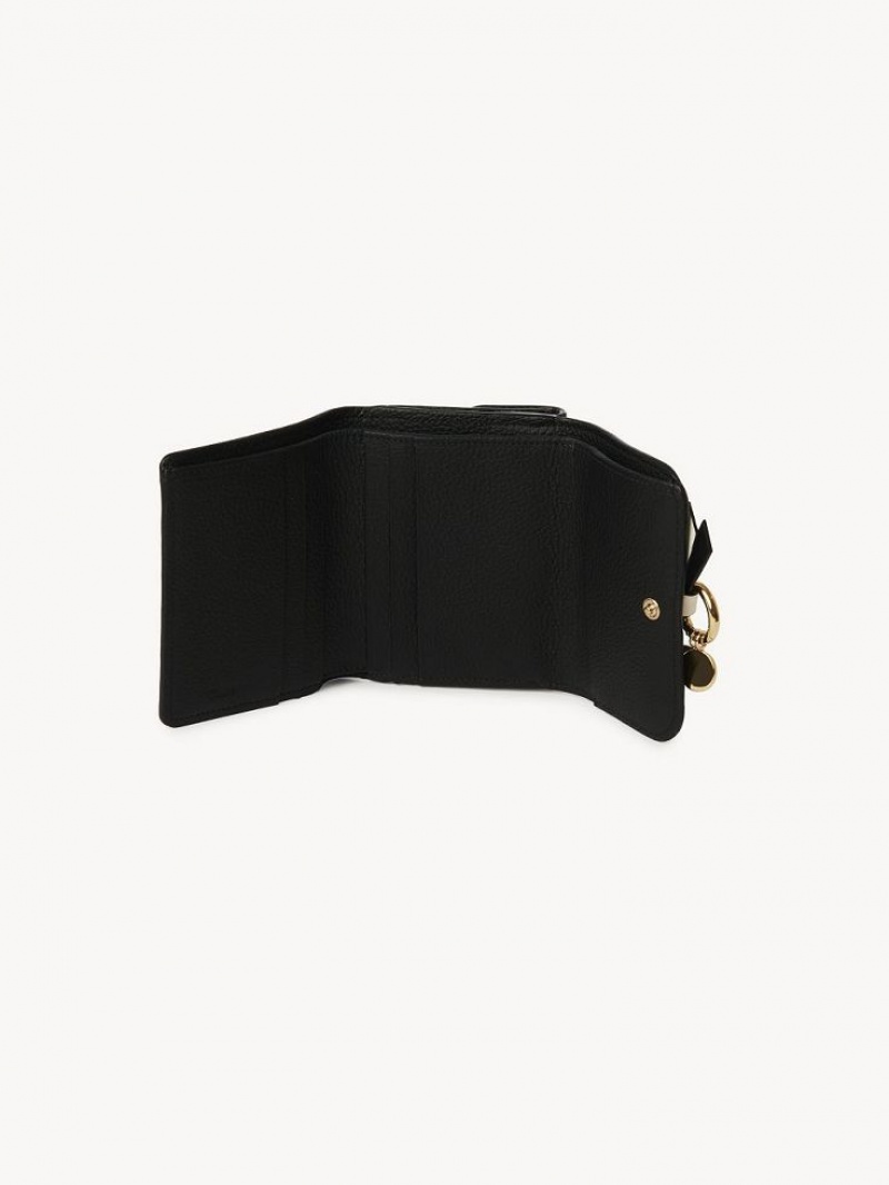 Black Chloe Alphabet Small Tri-fold Compact Wallets | CHE-SR14291