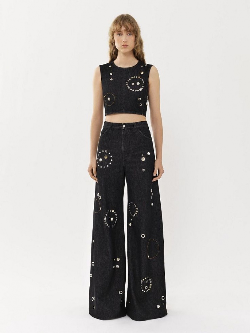 Black Chloe Cropped Tops | CHE-SR13884