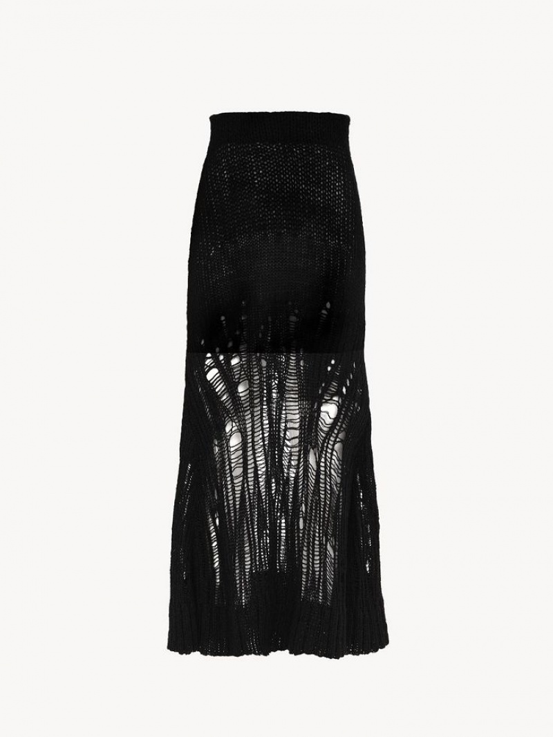 Black Chloe Flared Long Skirts | CHE-SR14095