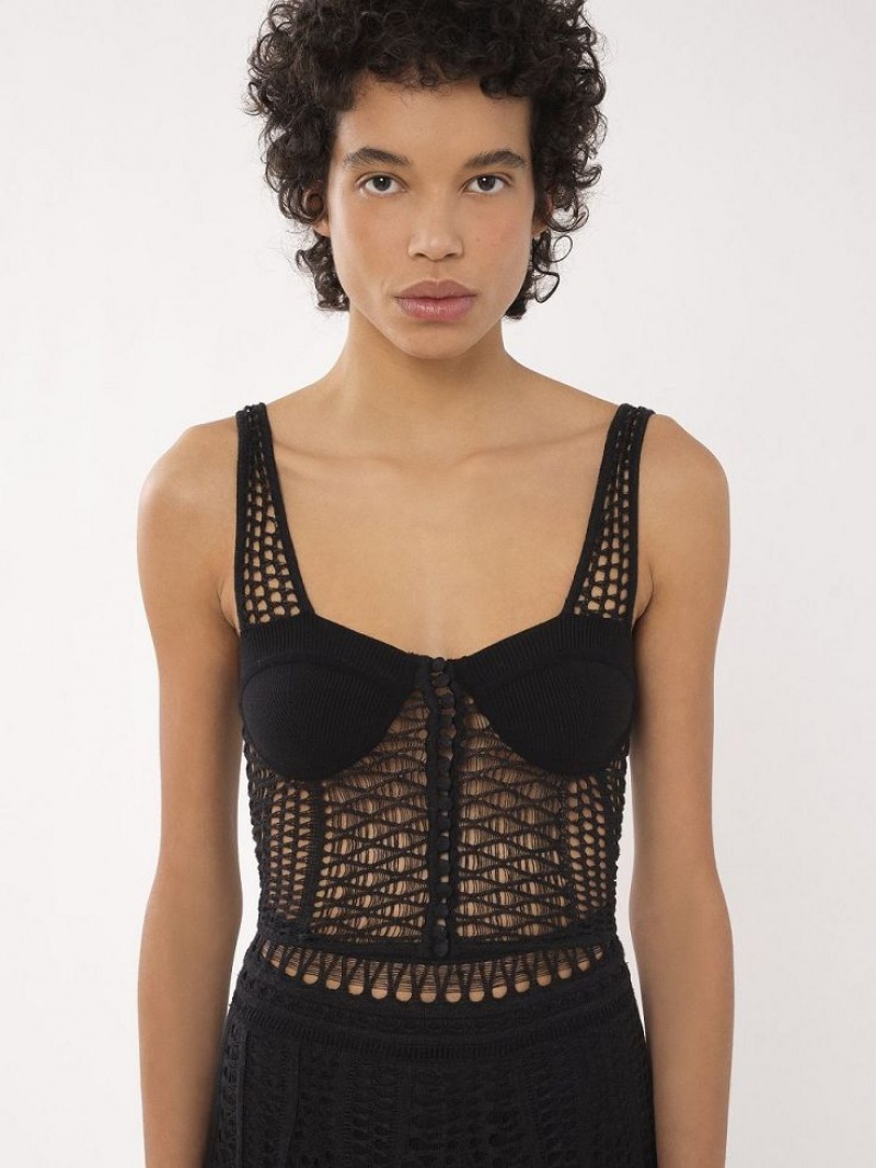 Black Chloe Knitted Bustier Tops | CHE-SR13890