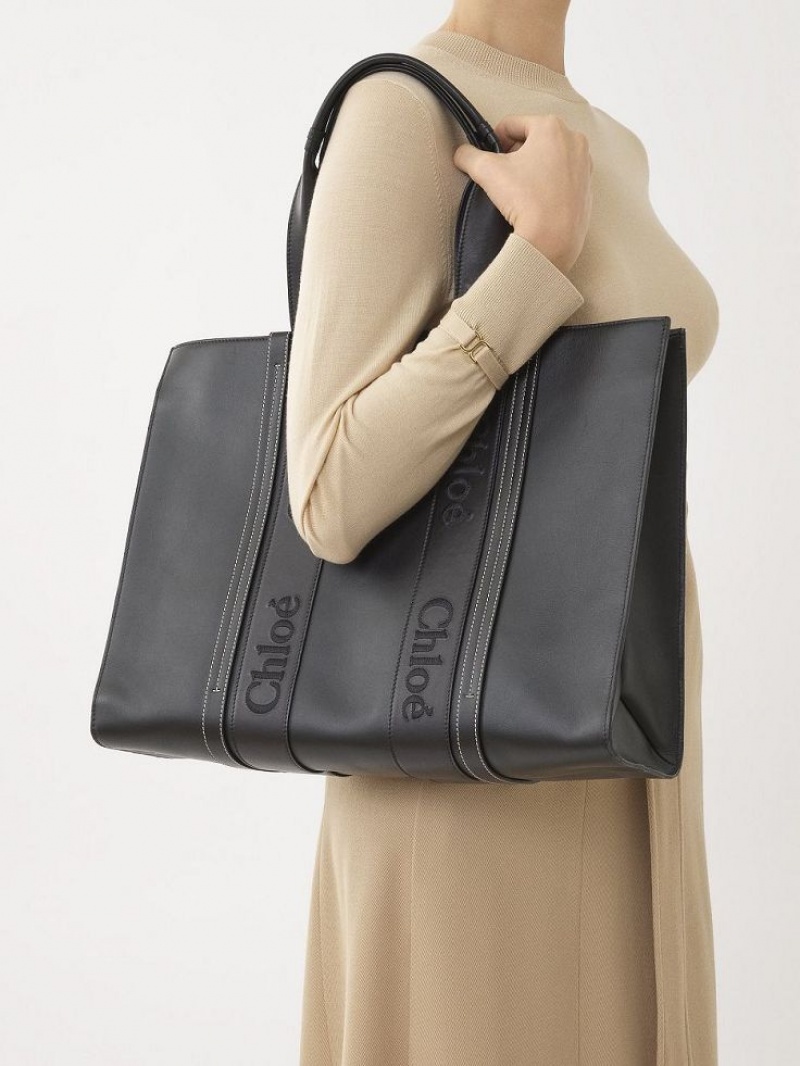 Black Chloe Large Woody Tote Bags | CHE-SR13306