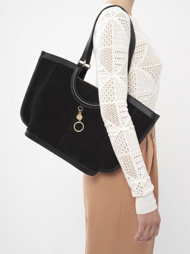 Black Chloe Mara Shopper Shoulder Bags | CHE-SR14593