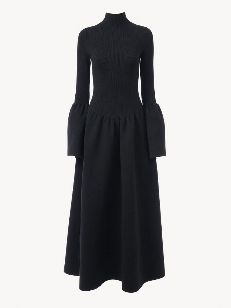 Black Chloe Mock-neck Knit Dresses | CHE-SR13861