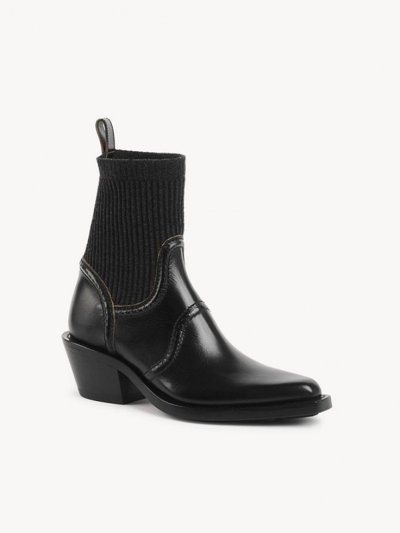 Black Chloe Nellie Texan Ankle Boots | CHE-SR14206