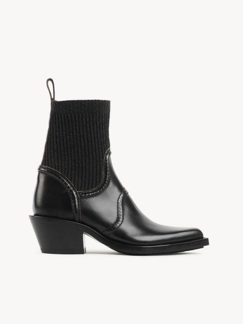 Black Chloe Nellie Texan Ankle Boots | CHE-SR14206