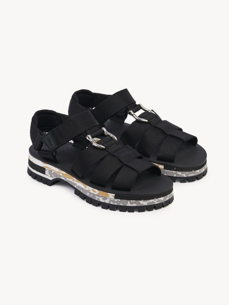 Black Chloe Nikie Active Flat Sandals | CHE-SR14169