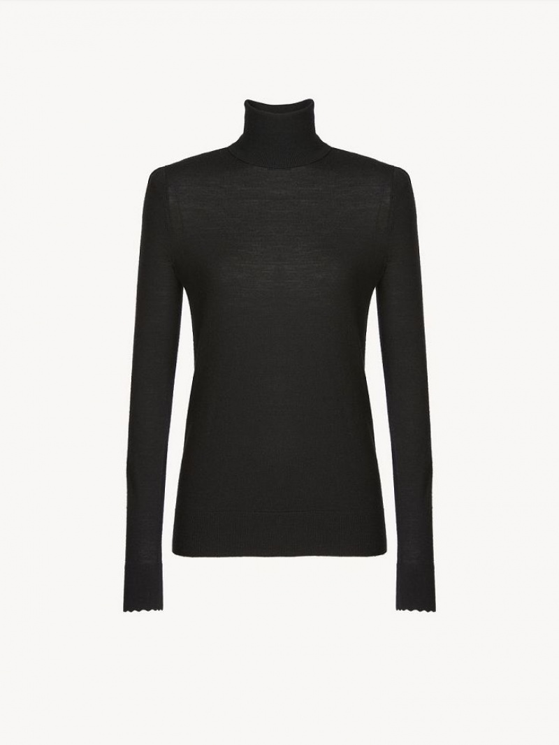 Black Chloe Scalloped High-neck Knitwear | CHE-SR13918