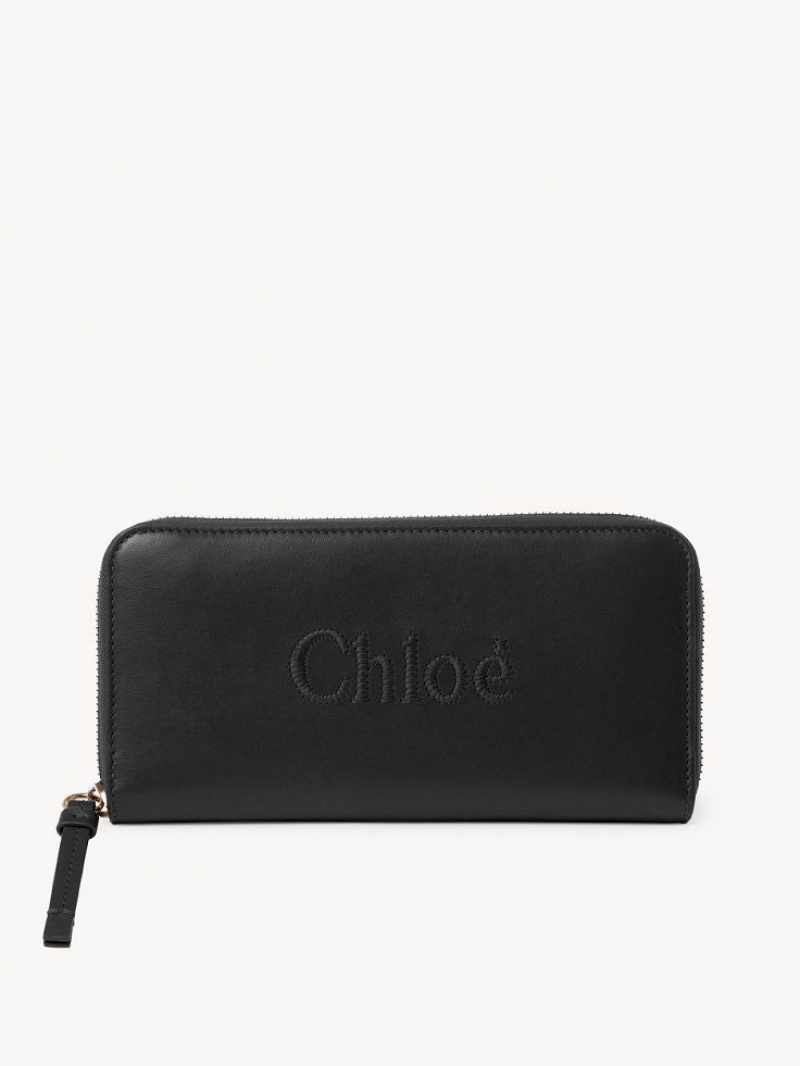 Black Chloe Sense Zippered Long Wallets | CHE-SR14300