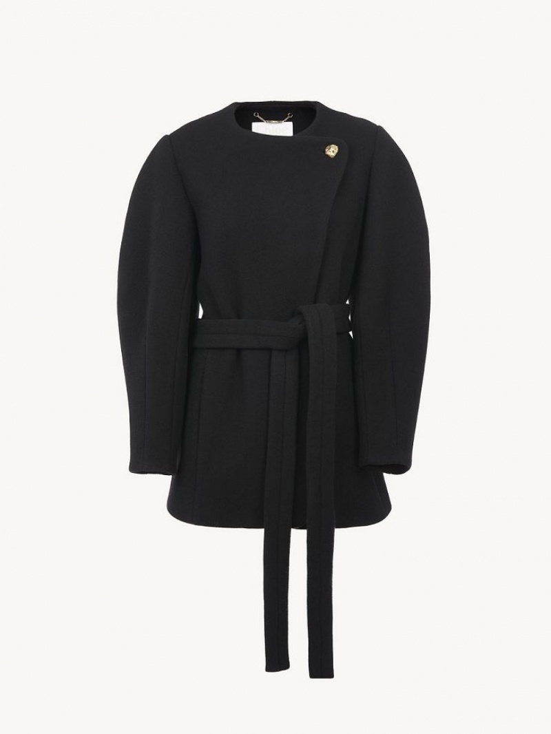 Black Chloe Short Wrap Coats | CHE-SR13826