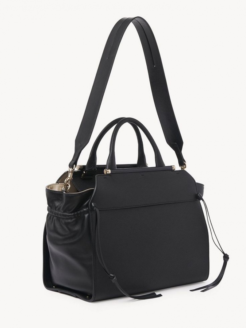 Black Chloe Steph Medium Double Carry Tote Bags | CHE-SR13372