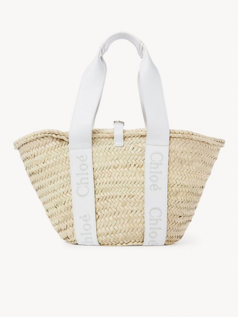 Crystal White Chloe Sense Medium Basket Tote Bags | CHE-SR13381