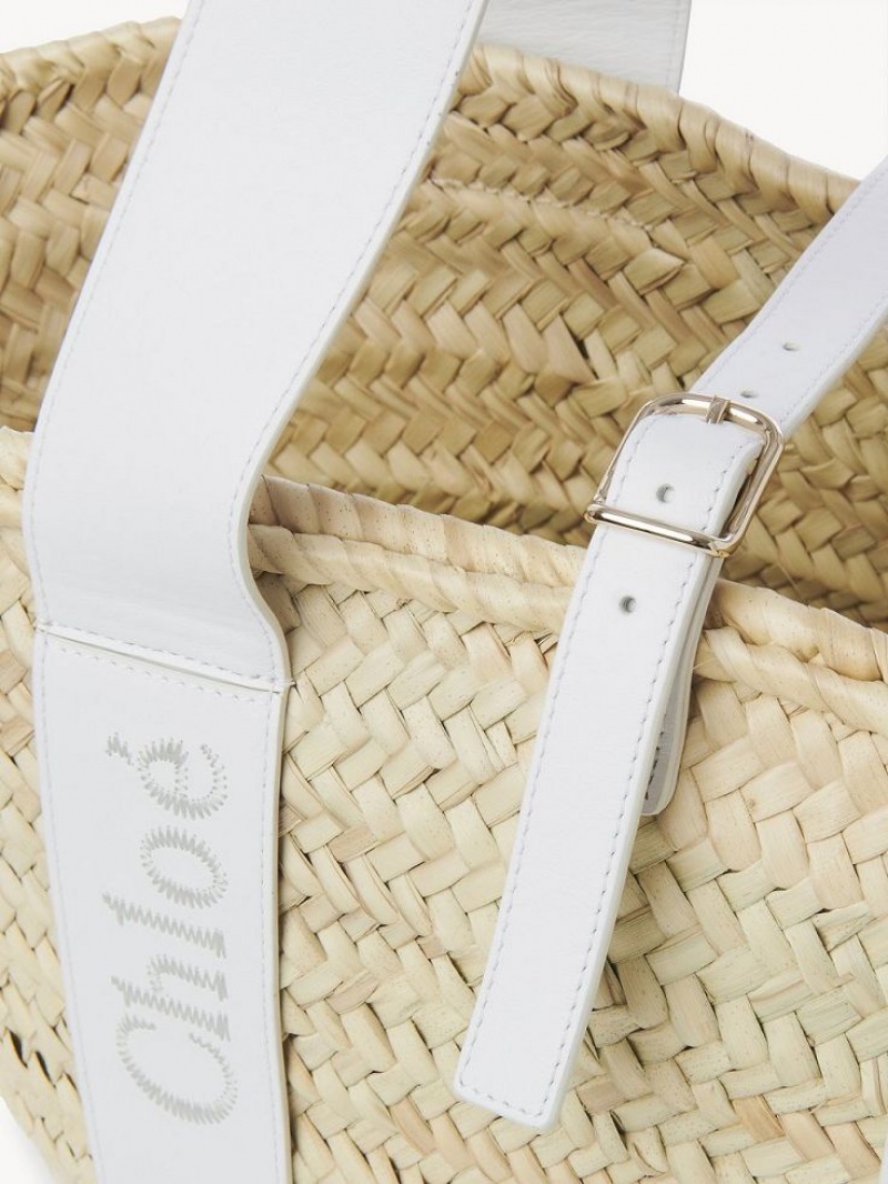 Crystal White Chloe Sense Medium Basket Tote Bags | CHE-SR13381