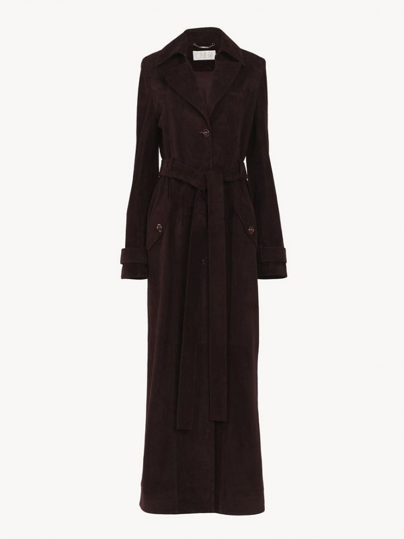 DARKENED BROWN Chloe Long Trench Coats | CHE-SR13802