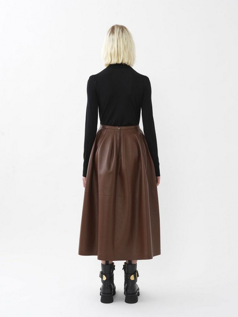 DARK CHESNUT Chloe Gathered Mid-length Skirts | CHE-SR14080