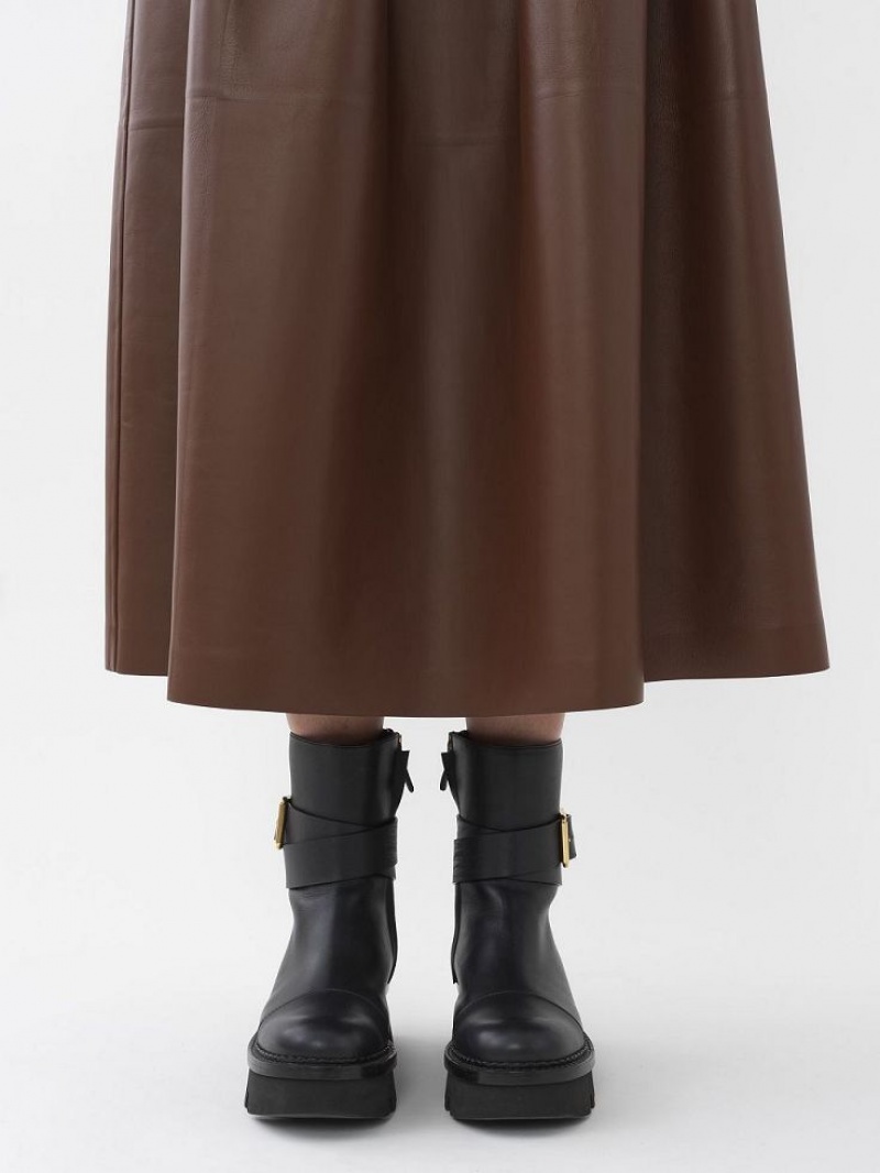 DARK CHESNUT Chloe Gathered Mid-length Skirts | CHE-SR14080