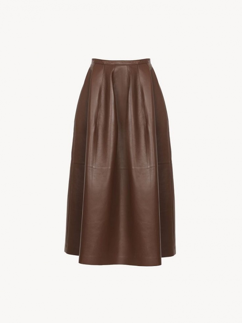 DARK CHESNUT Chloe Gathered Mid-length Skirts | CHE-SR14080