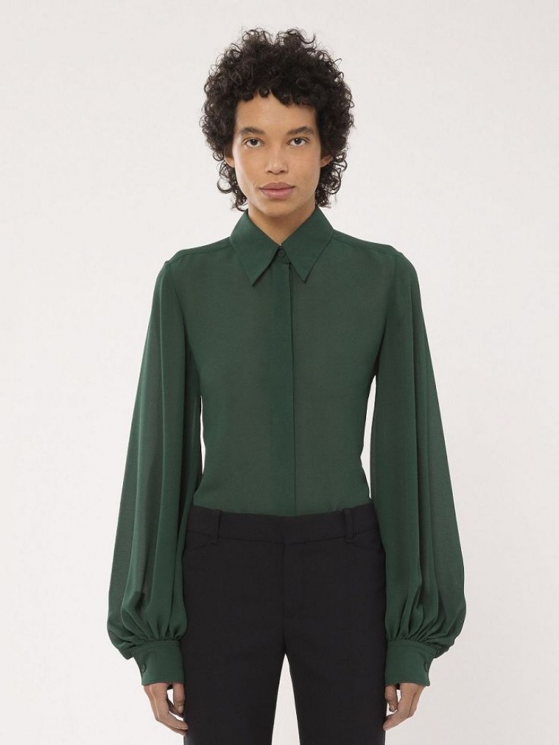 DARK PINE Chloe Gathered-sleeve Blouses | CHE-SR13913