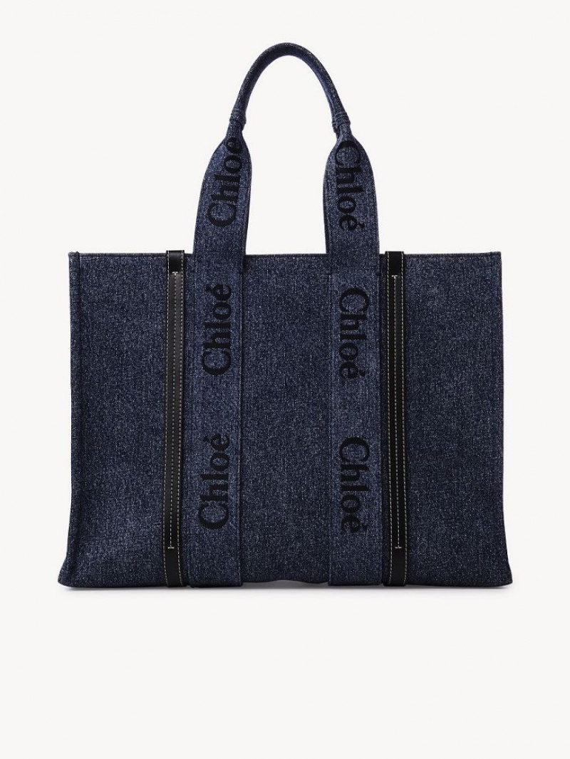 Denim Chloe Large Woody Tote Bags | CHE-SR13305