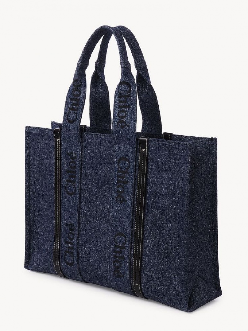 Denim Chloe Large Woody Tote Bags | CHE-SR13305