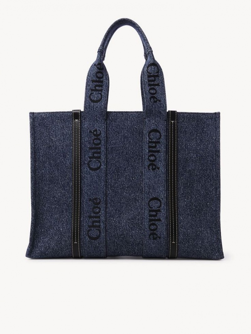 Denim Chloe Large Woody Tote Bags | CHE-SR13305