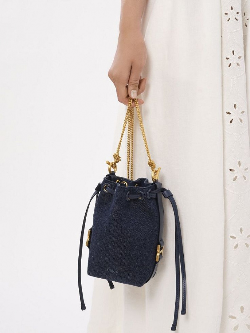 Denim Chloe Marcie Micro Bucket Crossbody Bags | CHE-SR13612