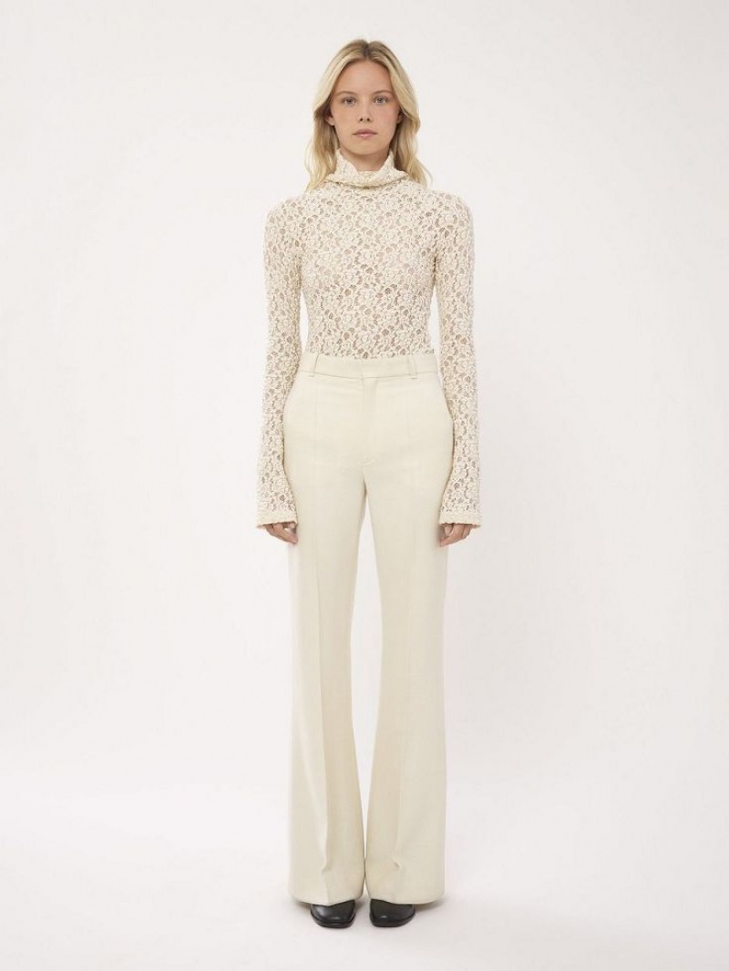 Dusty White Chloe Fitted Turtleneck Tops | CHE-SR13908