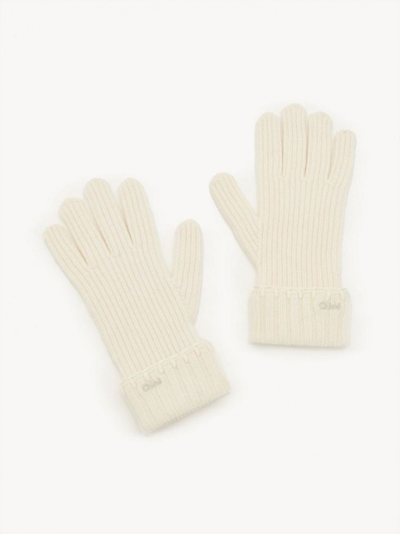 Eden White Chloe Ribbed Knit Gloves | CHE-SR14480