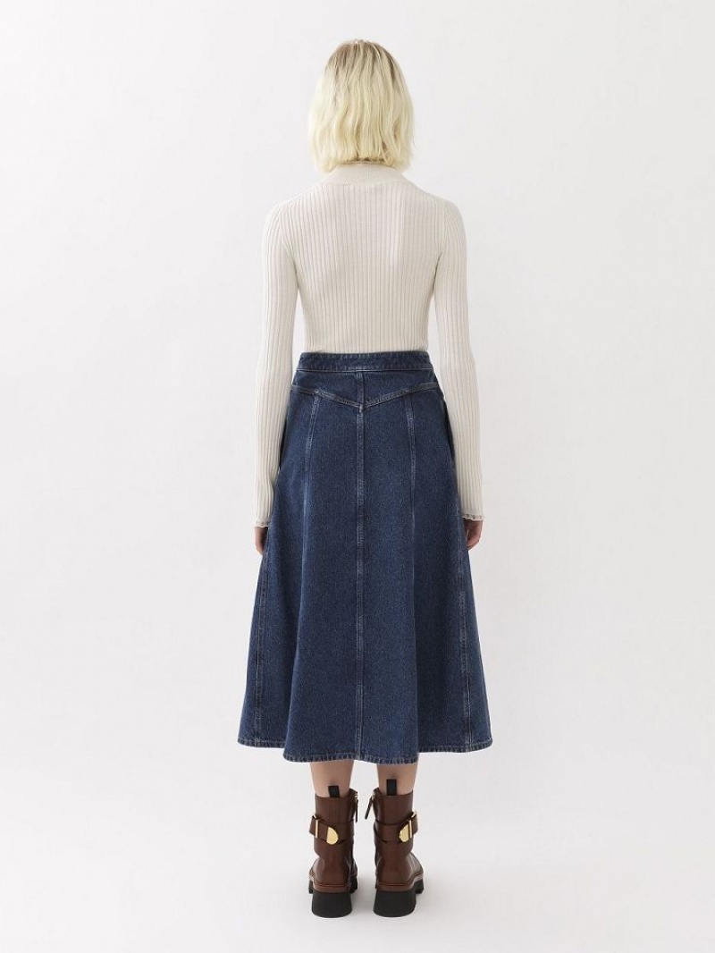 Faded Denim Chloe Flared Mid-length Skirts | CHE-SR14085