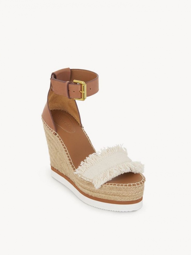 Latte Chloe Glyn Fringed Espadrille Wedge | CHE-SR14804