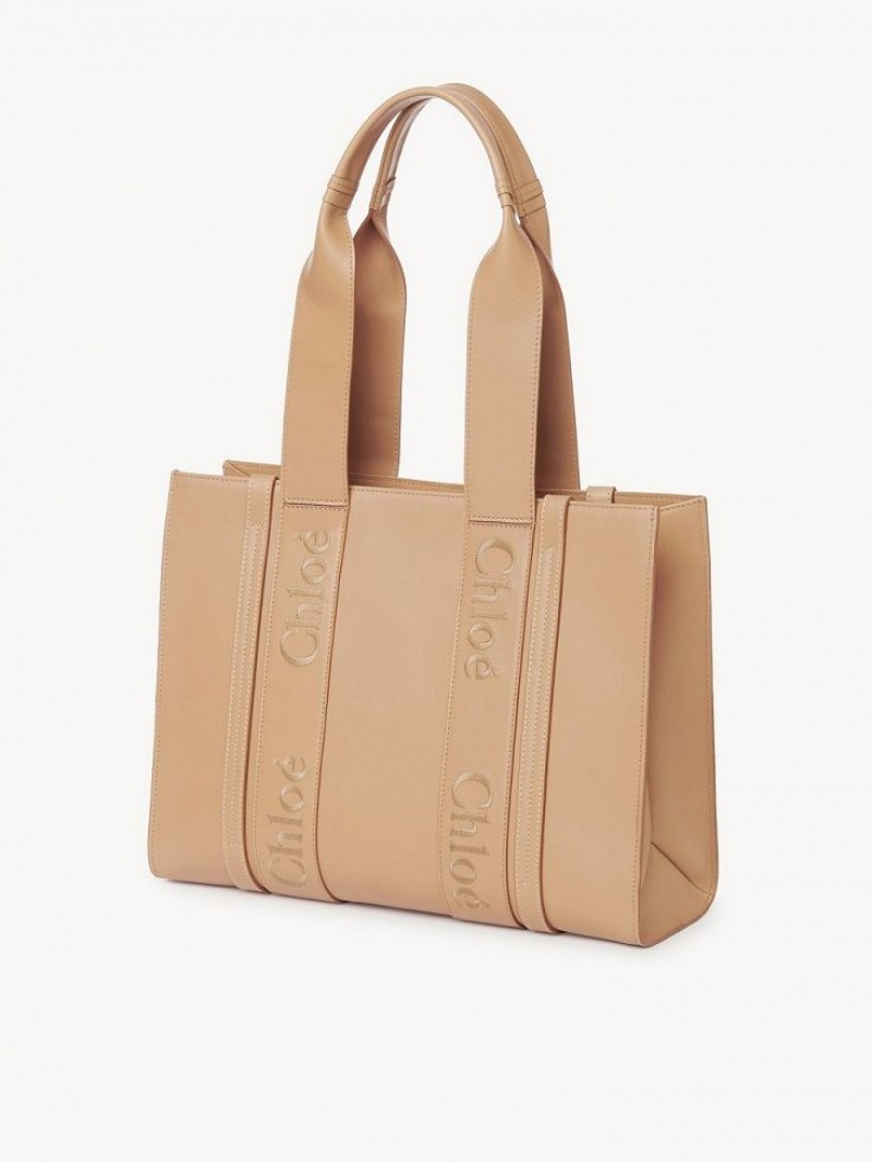 Light Tan Chloe Medium Woody Tote Bags | CHE-SR13353