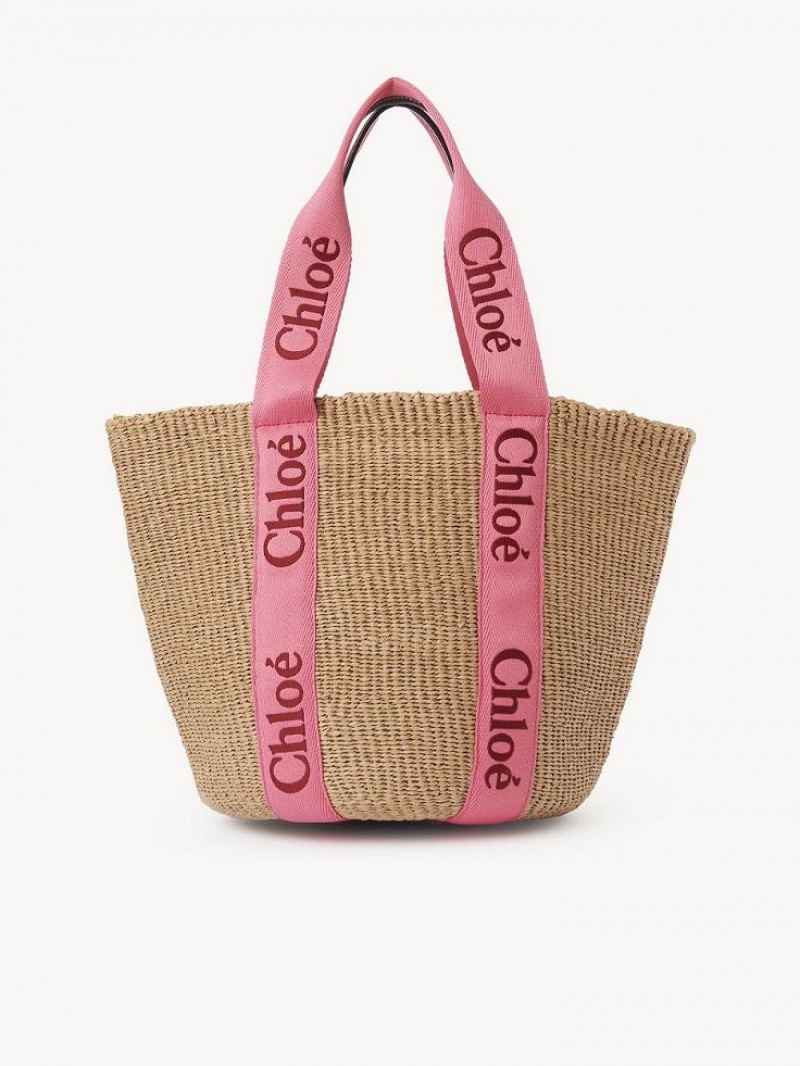 PINK - RED 1 Chloe Large Woody Basket Tote Bags | CHE-SR13299