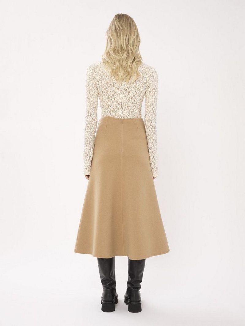 Pearl Beige Chloe Flared Midi Skirts | CHE-SR14093