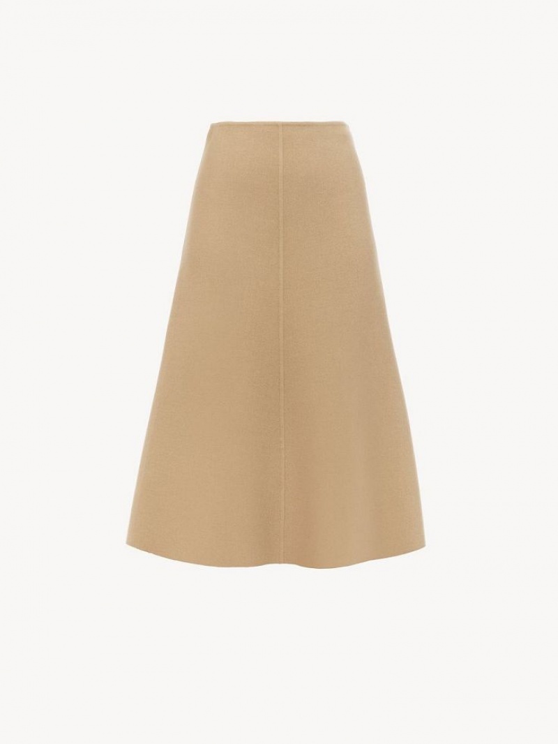 Pearl Beige Chloe Flared Midi Skirts | CHE-SR14093