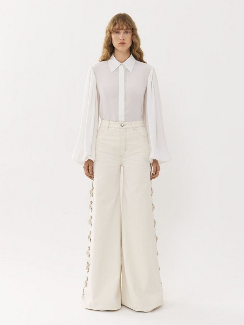 White Chloe Gathered-sleeve Blouses | CHE-SR13915