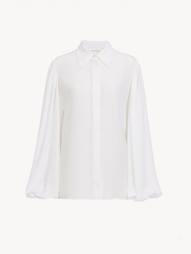 White Chloe Gathered-sleeve Blouses | CHE-SR13915