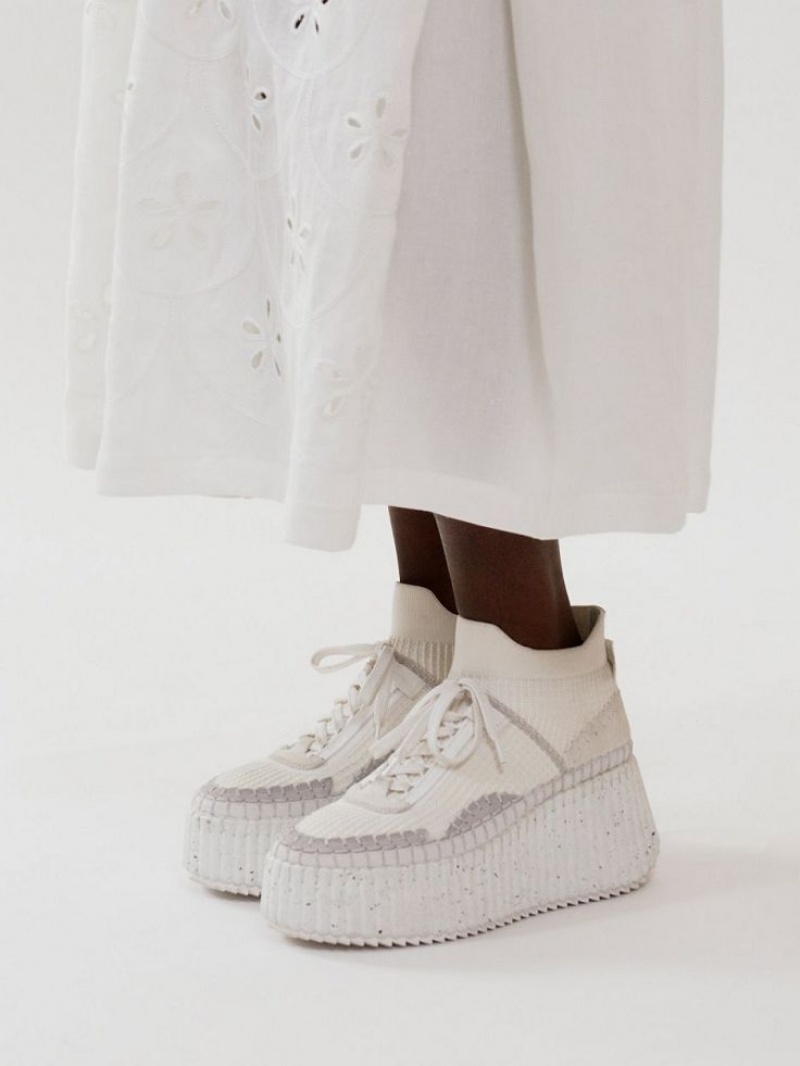 White Chloe Nama Wedge Sneakers | CHE-SR14188