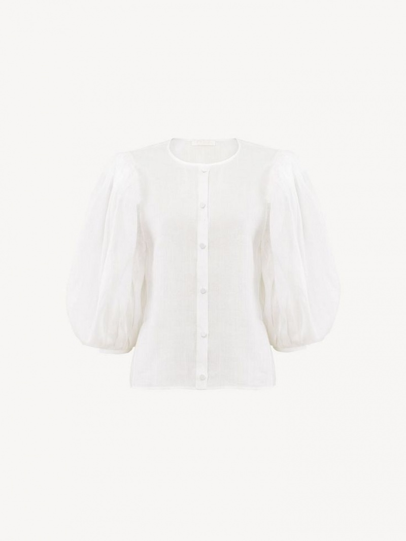 White Chloe Puff-sleeve Blouses | CHE-SR13879