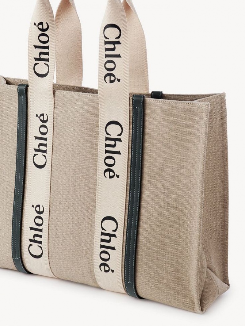 White - Blue 1 Chloe Large Woody Tote Bags | CHE-SR13296